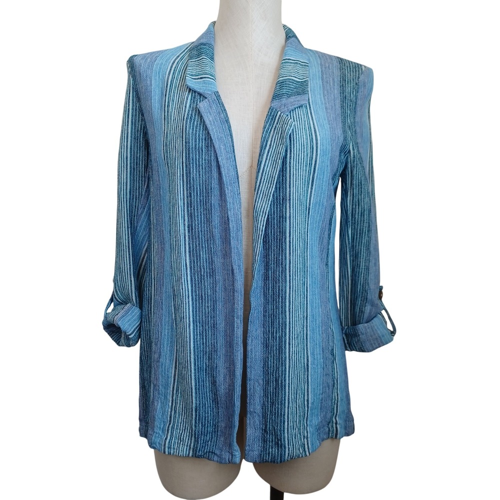 Banjara Blue Striped Linen Blend Open‎ Front Blazer Jacket Small B038C3SS
